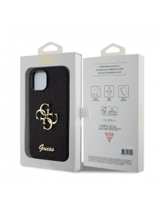 Iphone 12 / 12 Pro-guess - Pu-fodral Fast Glitter Med Stor 4g Metalllogo - Svart