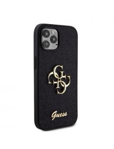 Iphone 12 / 12 Pro-guess - Pu-fodral Fast Glitter Med Stor 4g Metalllogo - Svart