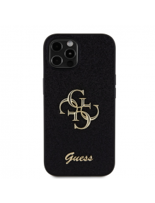 Iphone 12 / 12 Pro-guess - Pu-fodral Fast Glitter Med Stor 4g Metalllogo - Svart