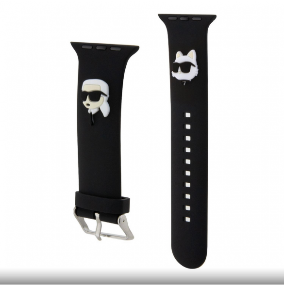 Karl - Apple Watch Strap Gummi Nft Logologor För Karl Och Choupette-huvud - Svart-38/40mm