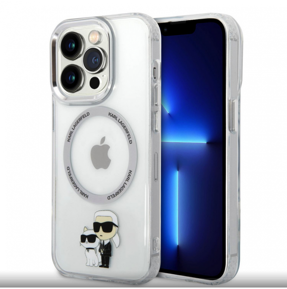 Iphone 15 Pro Karl - Magsafe - Iml Metal Outline Nft Karl & Choupette - Transparent