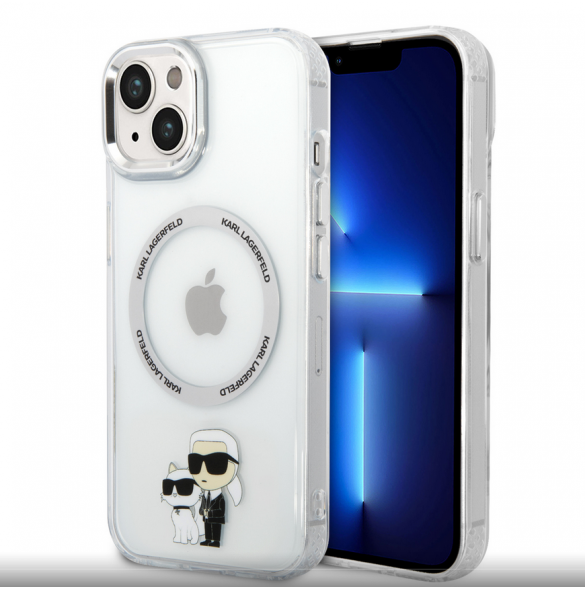 Iphone 15 Karl - Magsafe - Iml Metal Outline Nft Karl & Choupette - Transparent