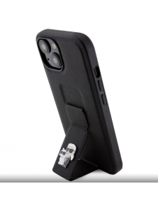 Iphone 15 Karl Lagerfeld - Gripställ Fodral Saffiano Med Metalllogo Karl Och Choupette - Svart