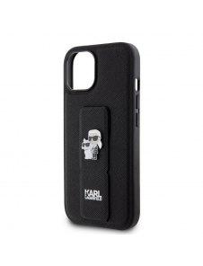 Iphone 15 Karl Lagerfeld - Gripställ Fodral Saffiano Med Metalllogo Karl Och Choupette - Svart