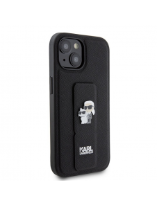 Iphone 15 Karl Lagerfeld - Gripställ Fodral Saffiano Med Metalllogo Karl Och Choupette - Svart