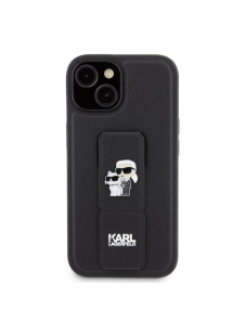 Iphone 15 Karl Lagerfeld - Gripställ Fodral Saffiano Med Metalllogo Karl Och Choupette - Svart