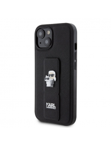 Iphone 15 Karl Lagerfeld - Gripställ Fodral Saffiano Med Metalllogo Karl Och Choupette - Svart