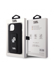Iphone 15 Karl Lagerfeld - Gripställ Fodral Saffiano Med Metalllogo Karl Och Choupette - Svart