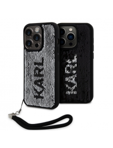Karl Lagerfeld Paljetter Vändbart Fodral för iPhone 15 Pro Max Svart/Silver