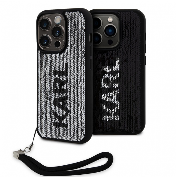 Karl Lagerfeld Paljetter Vändbart Fodral för iPhone 15 Pro Max Svart/Silver