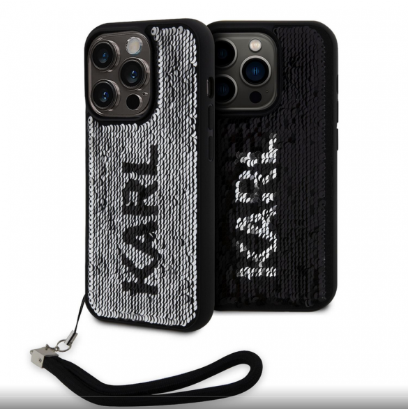 Karl Lagerfeld Paljetter Vändbart Fodral till iPhone 15 Pro Svart/Silver