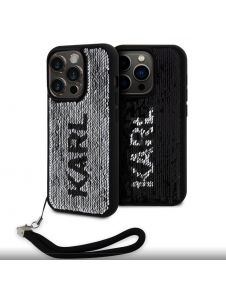 Karl Lagerfeld Paljetter Vändbart Fodral till iPhone 15 Pro Svart/Silver