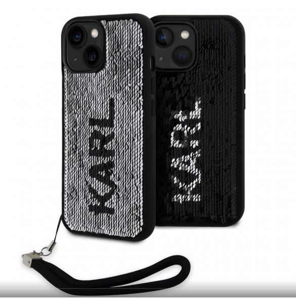 Karl Lagerfeld Paljetter Vändbart Fodral till iPhone 15 Svart/Silver
