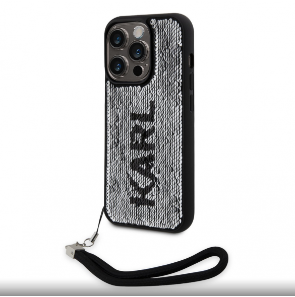 Karl Lagerfeld Paljetter Vändbart Fodral till iPhone 13 Pro Max Svart/Silver