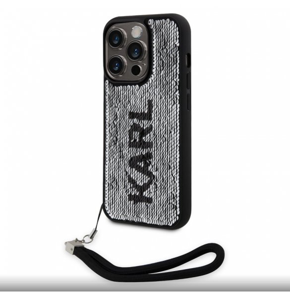 Karl Lagerfeld Paljetter Vändbart Fodral till iPhone 13 Pro Svart/Silver