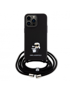 Karl Lagerfeld Saffiano Nylon Crossbody Metall Karl och Choupette Fodral för iPhone 15 Pro Max Svart