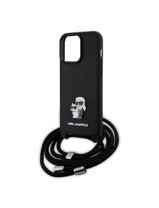 Karl Lagerfeld Saffiano Nylon Crossbody Metall Karl och Choupette Fodral för iPhone 15 Pro Max Svart