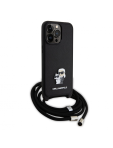 Karl Lagerfeld Saffiano Nylon Crossbody Metall Karl och Choupette Fodral för iPhone 15 Pro Max Svart