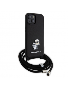 Karl Lagerfeld Saffiano Nylon Crossbody Metall Karl och Choupette Fodral till iPhone 15 Svart