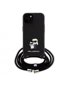 Karl Lagerfeld Saffiano Nylon Crossbody Metall Karl och Choupette Fodral till iPhone 15 Svart