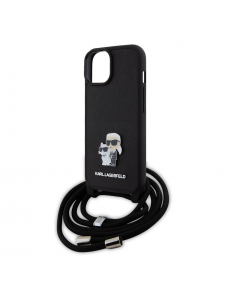 Karl Lagerfeld Saffiano Nylon Crossbody Metall Karl och Choupette Fodral till iPhone 15 Svart