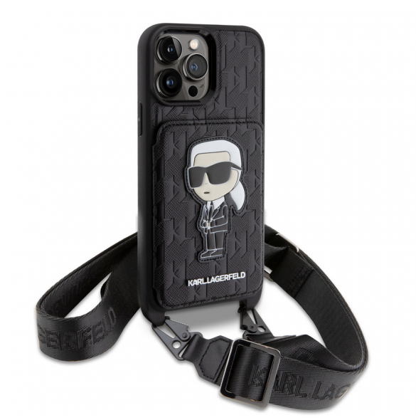 Karl Lagerfeld Saffiano Monogram Crossbody Ikonik NFT-fodral till iPhone 14 Pro Max Svart