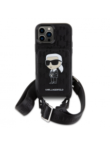 Karl Lagerfeld Saffiano Monogram Crossbody Ikonik NFT-fodral till iPhone 14 Pro Max Svart