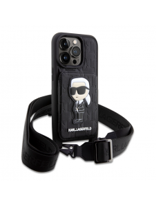 Karl Lagerfeld Saffiano Monogram Crossbody Ikonik NFT-fodral för iPhone 14 Pro Svart