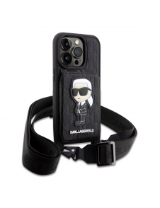 Karl Lagerfeld Saffiano Monogram Crossbody Ikonik NFT-fodral för iPhone 14 Pro Svart