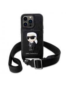 Karl Lagerfeld Saffiano Monogram Crossbody Ikonik NFT-fodral för iPhone 14 Pro Svart