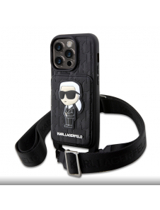 Karl Lagerfeld Saffiano Monogram Crossbody Ikonik NFT-fodral för iPhone 14 Pro Svart