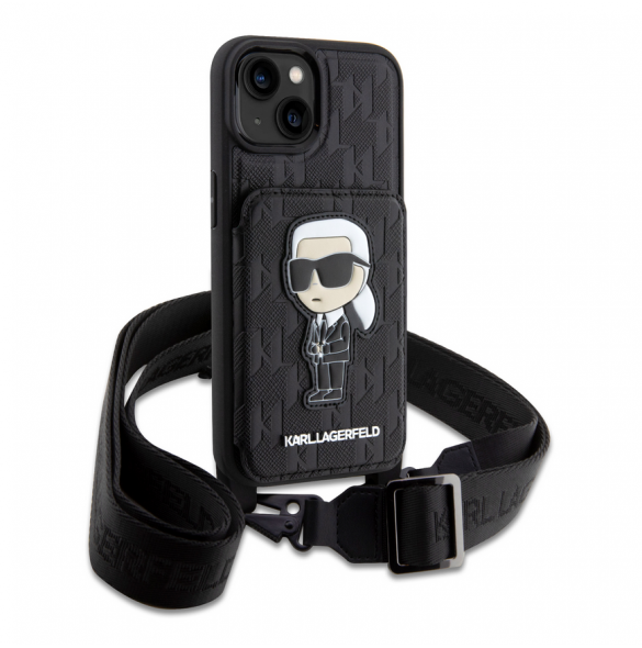 Karl Lagerfeld Saffiano Monogram Crossbody Ikonik NFT-fodral till iPhone 14 Svart