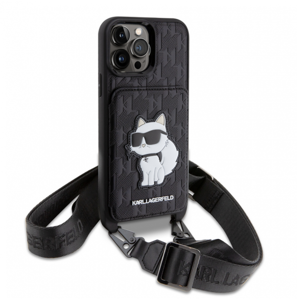 Karl Lagerfeld Saffiano Monogram Crossbody Choupette NFT-fodral till iPhone 14 Pro Max Svart