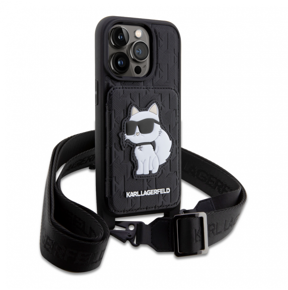 Karl Lagerfeld Saffiano Monogram Crossbody Choupette NFT-fodral till iPhone 14 Pro Svart