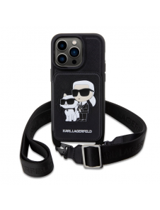 Karl Lagerfeld Saffiano Crossbody Karl och Choupette NFT-fodral till iPhone 14 Pro Max Svart