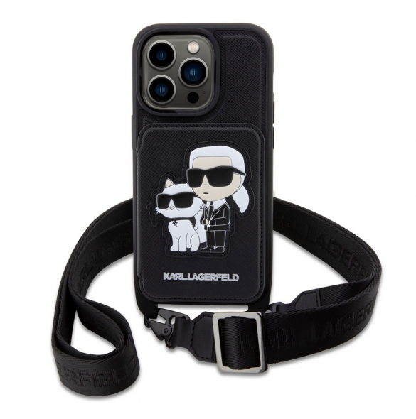 Karl Lagerfeld Saffiano Crossbody Karl och Choupette NFT-fodral till iPhone 14 Pro Max Svart