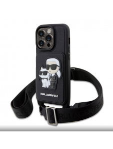 Karl Lagerfeld Saffiano Crossbody Karl och Choupette NFT-fodral till iPhone 14 Pro Max Svart