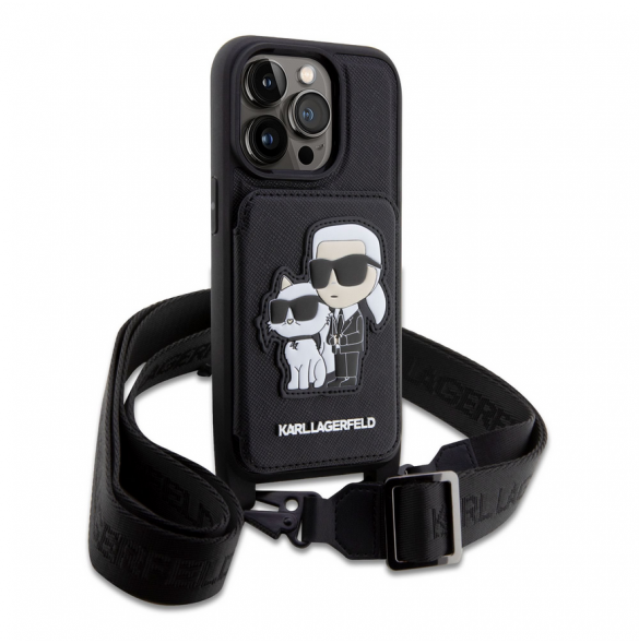 Karl Lagerfeld Saffiano Crossbody Karl och Choupette NFT-fodral till iPhone 14 Pro Svart