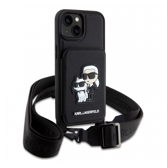 Karl Lagerfeld Saffiano Crossbody Karl och Choupette NFT-fodral till iPhone 14 Svart