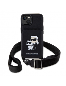 Karl Lagerfeld Saffiano Crossbody Karl och Choupette NFT-fodral till iPhone 14 Svart
