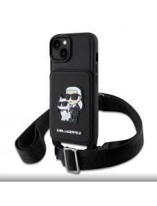 Karl Lagerfeld Saffiano Crossbody Karl och Choupette NFT-fodral till iPhone 14 Svart