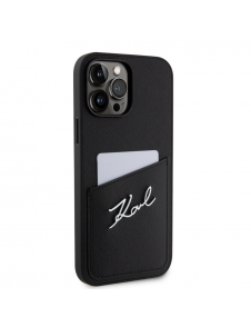 Karl Lagerfeld Saffiano Card Slot Metal Signature Case för iPhone 14 Pro Max Svart