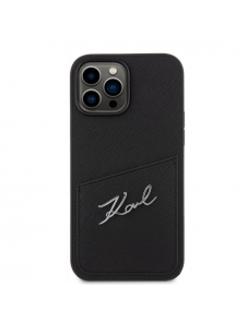 Karl Lagerfeld Saffiano Card Slot Metal Signature Case för iPhone 14 Pro Max Svart