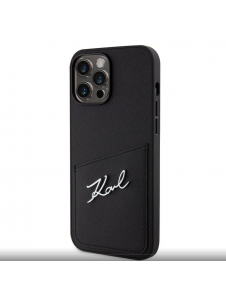 Karl Lagerfeld Saffiano Card Slot Metal Signature Case för iPhone 14 Pro Max Svart