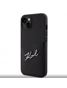 Karl Lagerfeld Saffiano Card Slot Metal Signaturfodral för iPhone 14 Svart