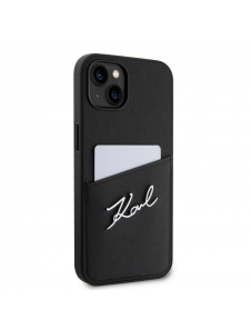 Karl Lagerfeld Saffiano Card Slot Metal Signaturfodral för iPhone 14 Svart