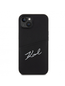 Karl Lagerfeld Saffiano Card Slot Metal Signaturfodral för iPhone 14 Svart