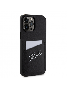 Karl Lagerfeld Saffiano Card Slot Metal Signature Case för iPhone 13 Pro Max Svart