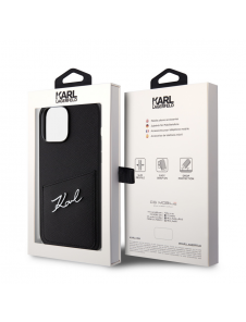 Karl Lagerfeld Saffiano Card Slot Metal Signature Case för iPhone 13 Pro Max Svart