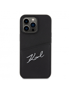 Karl Lagerfeld Saffiano Card Slot Metal Signature Case för iPhone 13 Pro Svart